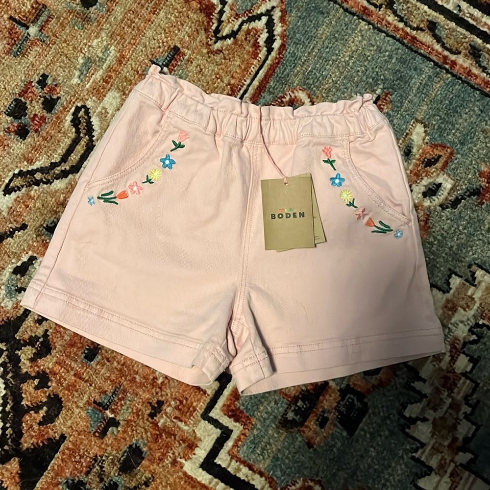 Mini Boden Floral Embroidered Paperbag Pull On Shorts